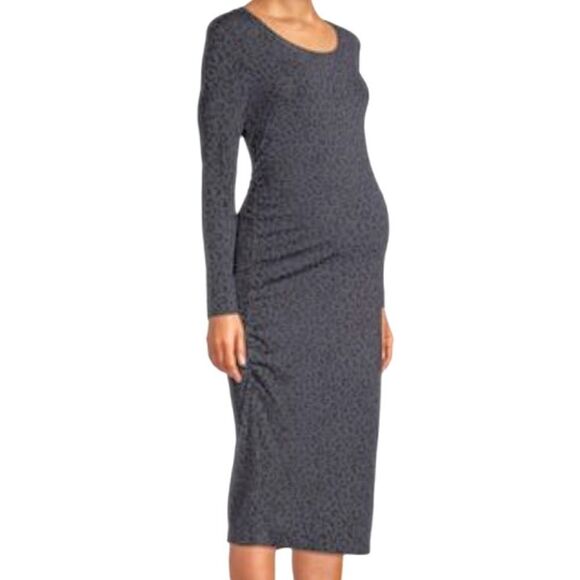 TIME and Tru Gray Black  Animal Print Leopard Print Bodycon Maternity Dress New - Picture 4 of 9